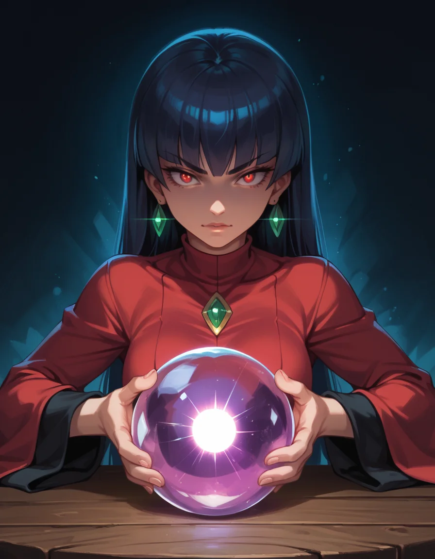 score_9, score_8_up, score_7_up, score_6_up, score_5_up, score_4_up, 1girl, sabrina_\(pokemon\), hud_cryst4l_b4ll, glowing, crystal ball, orb, upper body, table, <lora:hud_cryst4l_b4ll_XLP:0.6>
