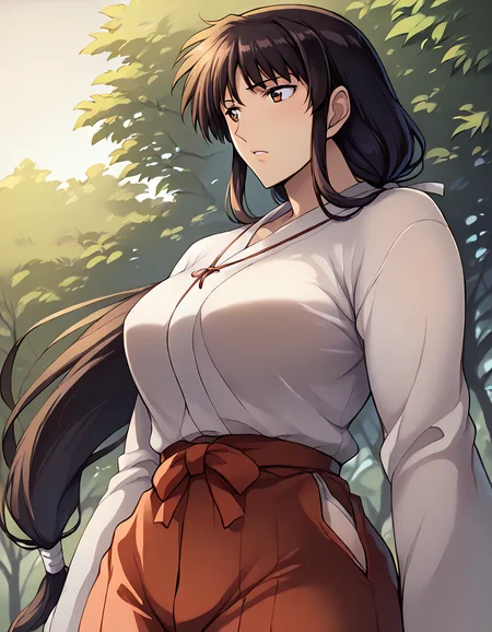score_9, score_8_up, score_7_up,ishigaki takashi, curvy, 1girl, solo, <lora:[pony]ishigaki takashi:1>
BREAK
kikyou,red hakama,(from below:0.7), floating hair, looking away, <lora:kikyou pony:0.6>,low tied hair, long hair, outdoors,long sleeves,