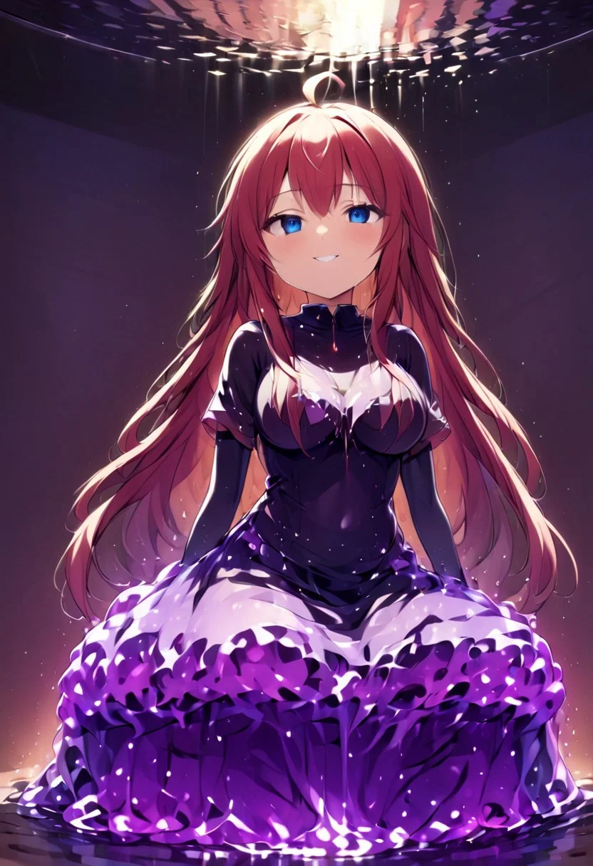 (masterpiece), (score_9, score_8_up, score_7_up,source_anime), 4K8K, best quality, high res image, illustration, Uncorrected, CG,
(girl view from below. look-up angle:1.3), sexy shot,
1 fairy girl sitting on a giant grape slime, pretty slime sex, (lot of cubes floating around woman), (hair over breasts, long hair, hair censor:1.4), twinkle grape, white elbow gloves, fairy wings,
slime, slime like a grape, grape slime, see-through violet slime,
BREAK
medium breasts,
(gradient hair, pink and hair, very long hair, red bangs, ahoge, hair over breasts, hair censor),
(blue eyes, half opened eyes, jitome, smile),
wearing tube top, cube,
in orchard, fruit orchard, fruits trees,