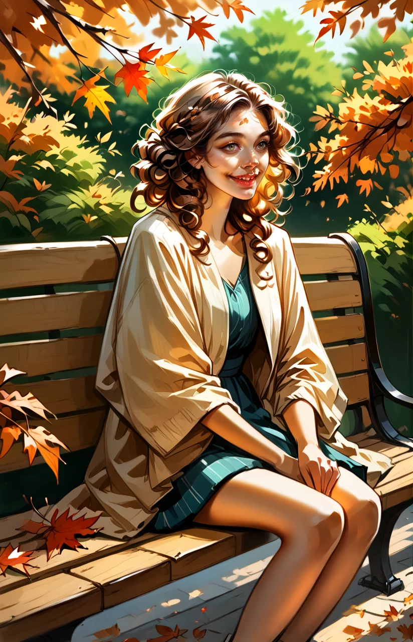 score_9_up, score_8_up, score_7_up ,masterpiece, absurdres, photorealistic, smooth skin,
cute woman, long flowing chestnut brown hair, gentle curls, serene smile, sitting on a bench in an autumn park with falling leaves
<lora:Roxxin_Cute_Style_1.0:0.9>