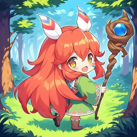 score_9, score_8_up, score_7_up, source_anime, rating_explicit, BREAK <lora:Popoi_XL:0.9>
Popoi, 1other, solo, blush, open mouth, tree, 1girl, staff, grass, chibi,
shoot from behind、looking bac, butt,
forest,