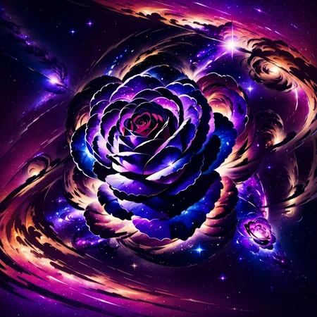 flowerart, flower,sky,rose,star sky,scenery,purple flower,space,purple rose,<lora:flower_art:1>