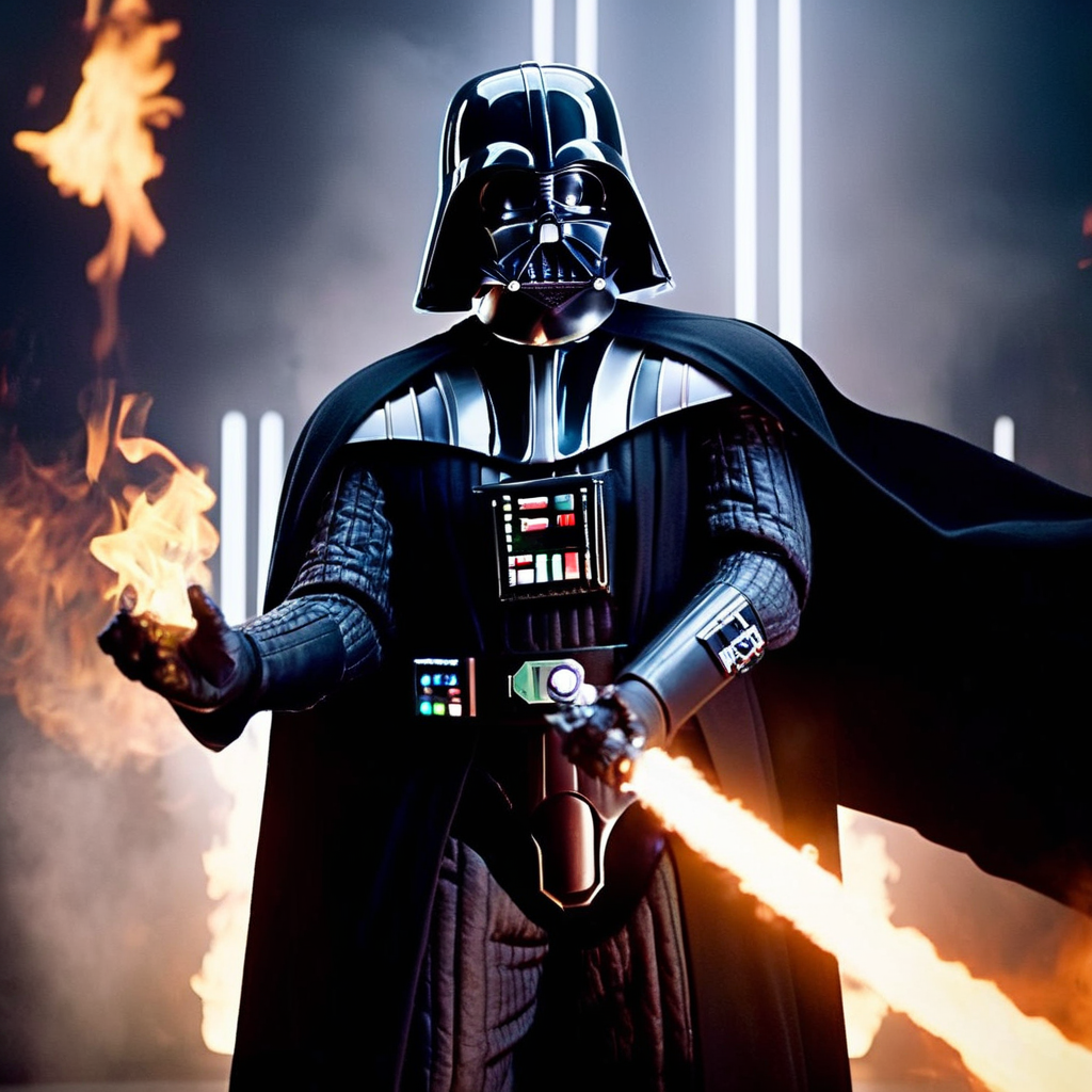 cinematic film still of  <lora:Darth Vader:1.2>
Darth Vader a bald white face man with shiny eyes and a robotic prosthetic perfect sci fi hands in a black costume with fire and smoke in the backgroun in star wars universe, shallow depth of field, vignette, highly detailed, high budget, bokeh, cinemascope, moody, epic, gorgeous, film grain, grainy