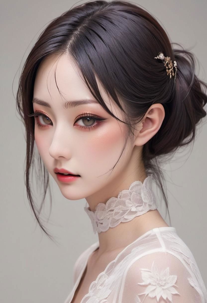 1girl, japanese,   detailed face,  beautiful, smoky eyeshadow