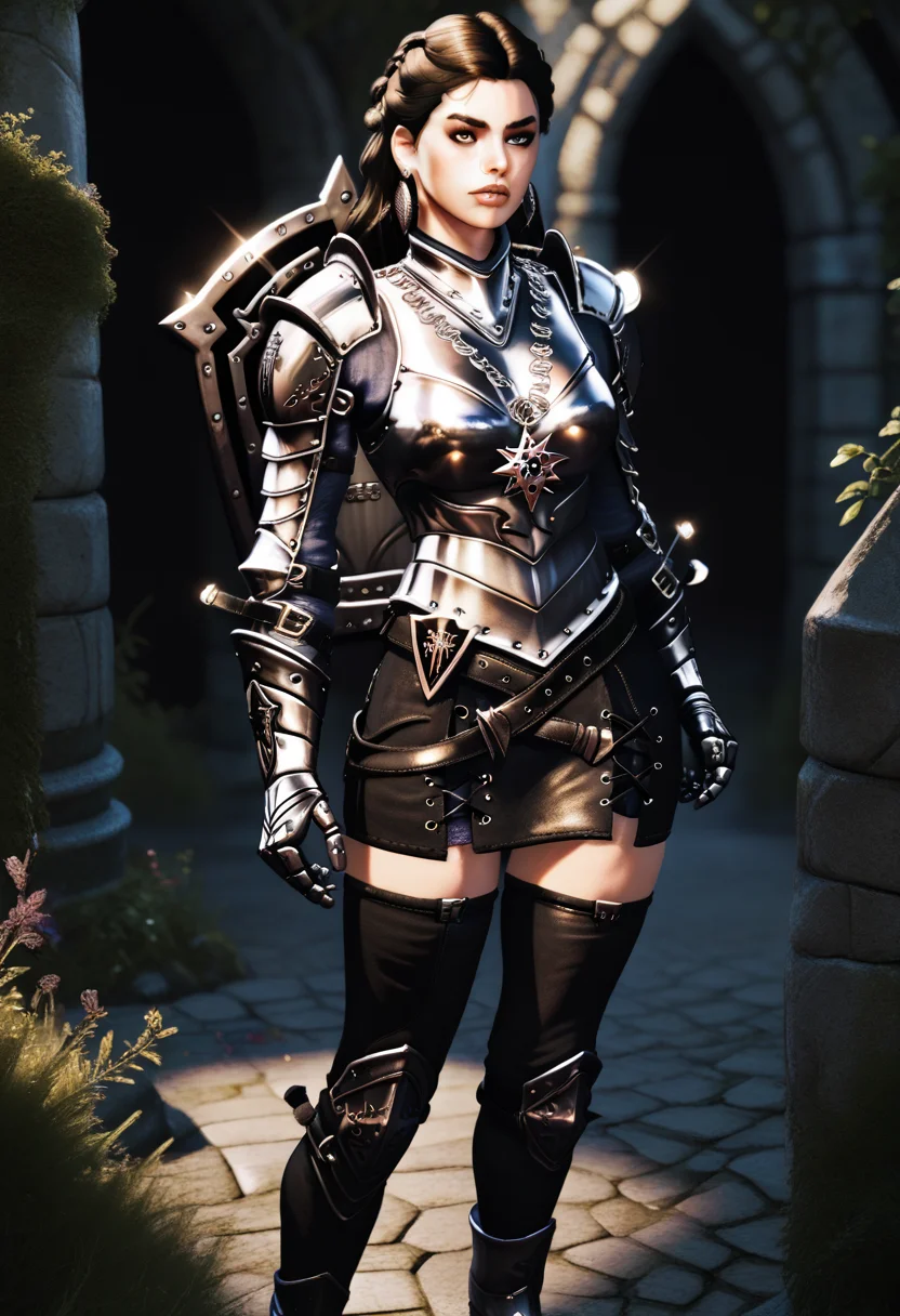 score_9, score_8_up, score_7_up,
1girl, solo,
<lora:Dark_DarkKnight_Pony_v1.0:0.75> d4rkkn1ght, armor, skirt, gauntlets, thighhighs, boots, shield, earrings,