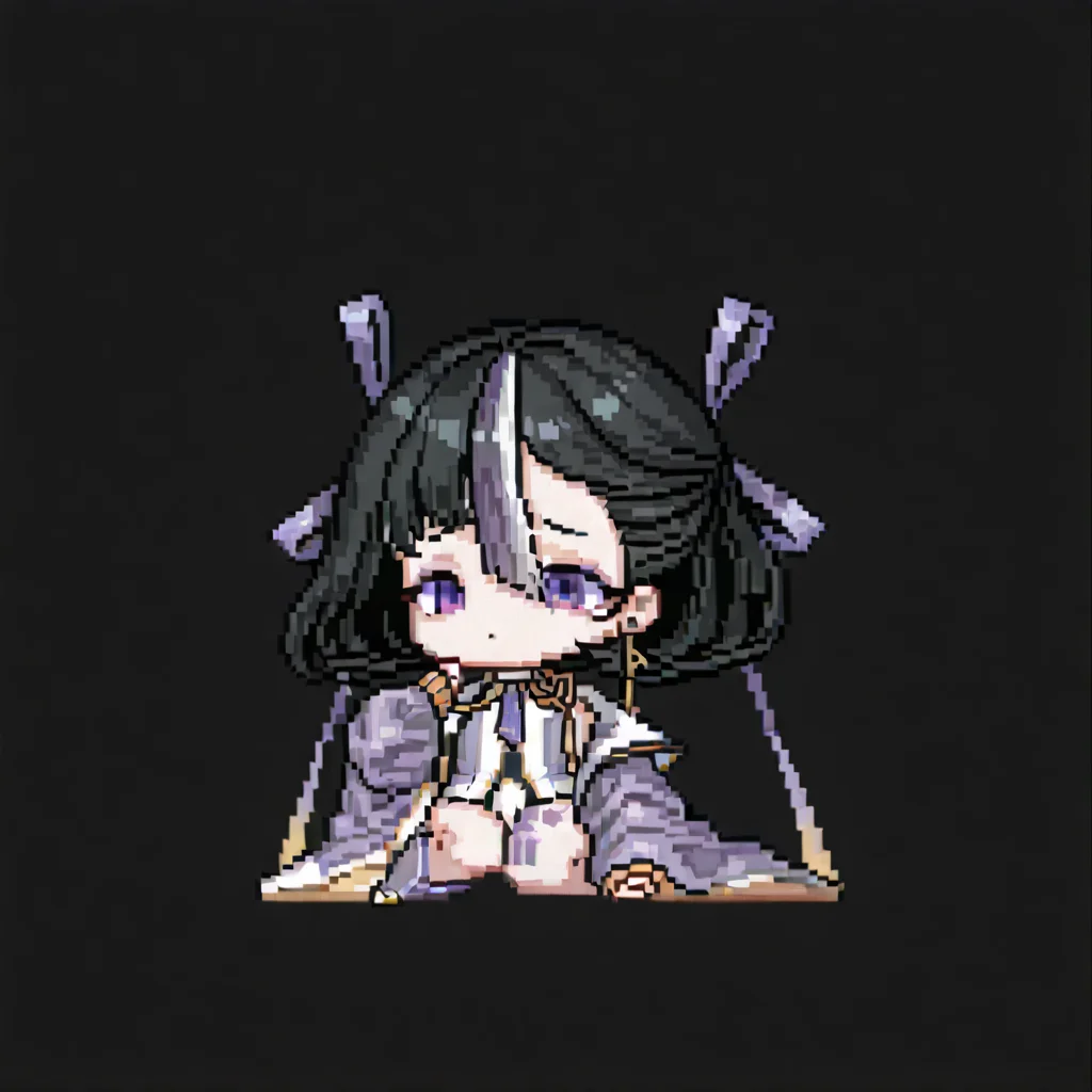 <lora:syuenIL01:1>,syuen \(nikke\),<lora:Dungeon_Squad_IllustriousV5:1>,pixel,chibi,