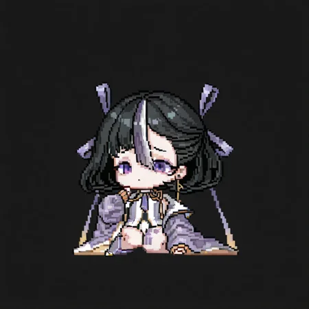 <lora:syuenIL01:1>,syuen \(nikke\),<lora:Dungeon_Squad_IllustriousV5:1>,pixel,chibi,