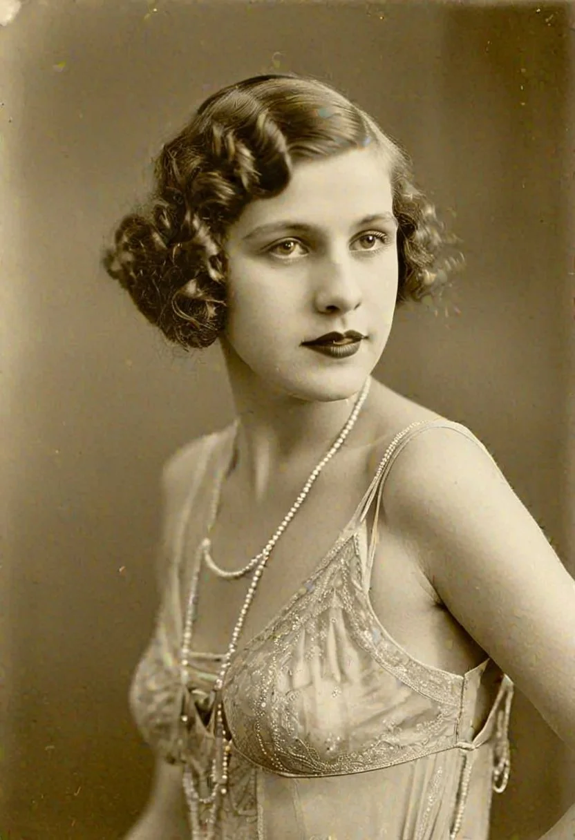 Vintage photo in 1920s of a young woman