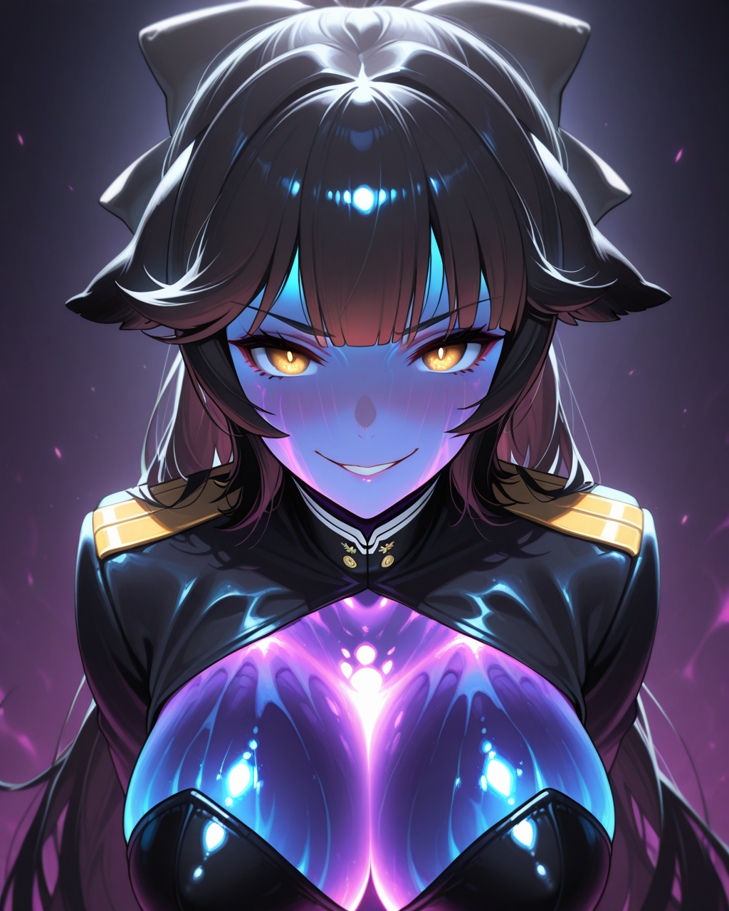 masterpiece,best quality,higres illustration,detailed face,1girl,<lora:mon_deepsea_IL_r1:1>,monster girl,evil smile,takao \(azur lane\),
