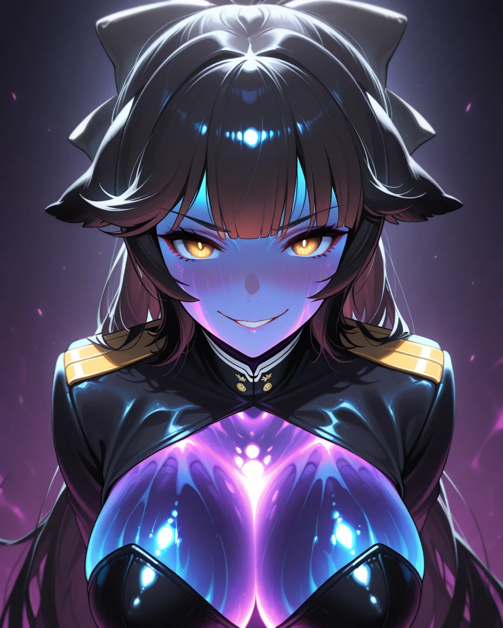 masterpiece,best quality,higres illustration,detailed face,1girl,<lora:mon_deepsea_IL_r1:1>,monster girl,evil smile,takao \(azur lane\),