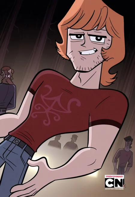 Cartoon source, official art, High Quality, toon, Black LineArt, break
Brandon, 1boy, alone, black eyes, orange hair, facial face, sideburns, black eyebrows, happy look, looking at viewer, shirt, blue pants, broad chest, narrow waist, athletic body, party, dynamic view, dynamic pose, dynamic angle,