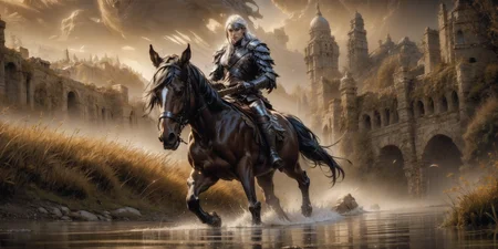 <lora:Shadowland V1.0:0.8>,Beautiful outdoor,outdoors,1boy,solo,white hair,helm,from behind,zoom layer,facing away,armor,horse,horseback riding,holding weapon,holding sword,weapon,sword,standing,
night,monster,water,1other,, edge quality, perspective silhouette, 8k, best quality, masterpiece, extremely detailed, rule of thirds, photorealistic, superb, HDR, high resolution, sharp focus, photorealistic rendering, extremely detailed description, professional, gorgeous and intricate detail,
