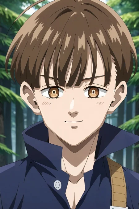 score_9, score_8_up, score_7_up, source_anime, rating_safe, , anime screencap, anime coloring, , looking at viewer, depth of field, 1boy, solo, male focus, <lora:nasiens_nnt_mny_pony:1>, nasiens_nnt_mny, brown hair, brown eyes, short hair, bangs, straight-on, full body, forest, dark, holding instrument, smirk, ranger costume, <lora:sdxl_lightning_8step_lora:1>