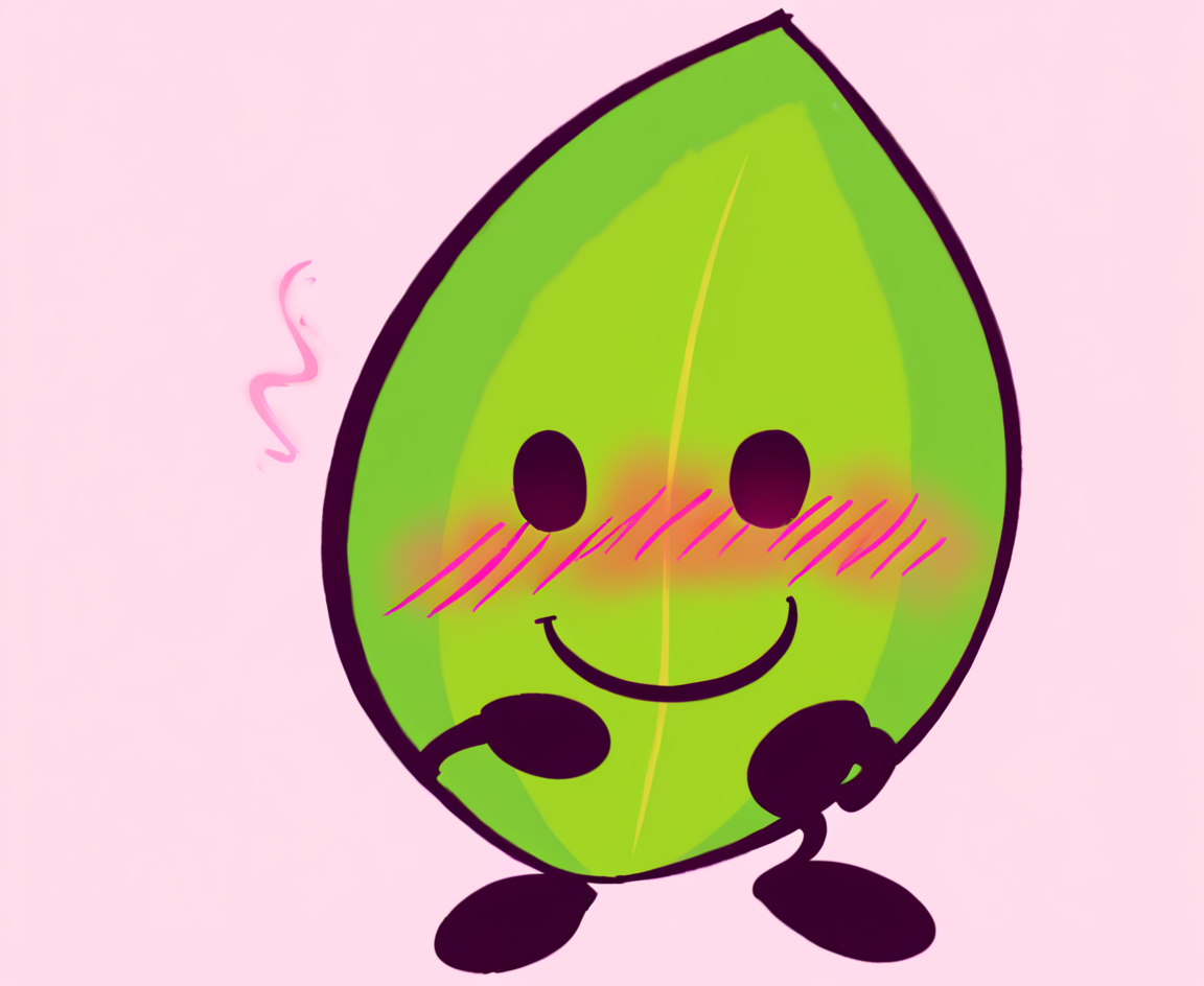 Battle_For_Dream_Island, leafy_(bfdi), animate_inanimate, object, blush, blush_lines, standing, facing viewer, suggestive expression, not_furry, solo, simple_background, smile, white background, soft colors, good quality, great quality, not_furry, <lora:BFDI_NSFW_LORA_v1:1>