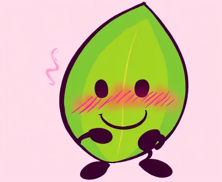 Battle_For_Dream_Island, leafy_(bfdi), animate_inanimate, object, blush, blush_lines, standing, facing viewer, suggestive expression, not_furry, solo, simple_background, smile, white background, soft colors, good quality, great quality, not_furry, <lora:BFDI_NSFW_LORA_v1:1>