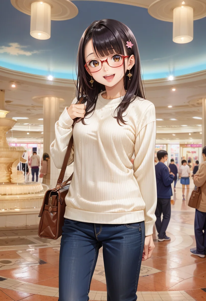 score_9, score_8_up, score_7_up, rating_safe, masterpiece, best quality, absurdres, unity 8k wallpaper, official art, official style, source_anime, uncensored, game cg, megami magazine,
1girl, solo, glasses, black hair, long hair, white ribbed sweater, happy, smile, looking at viewer, open mouth, solo focus, standing,
izuminohiroba, real world location, 6+boys, multiple boys, 6+girls, multiple girls, scenery, crowd, bag, pants, fountain, ceiling
<lora:izuminohiroba_pony_V1:1>
