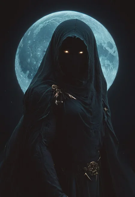 By KentarM Miura, Ethereal colorful sss - surreal scene of the night, with a nearly clear sky adorned with twinklings, colossal cosmic linen veil draping over the moon, resembling a sss sheet gently covering it, resembling a busty Cyborg Samurai with large sedge hat and with the moon AS their fmb, allowing glimpses of the moon's radiant glow to peek through in patches Like eyes, illuminated from within, swinging the katana Like a skilled Martial arts dancer, Curved Sword Slash, Moon in Background is a beast, 
masterpiece, intricate details, maximum resolution, hyper detailed, 
cinematic composition, soft shadows, atmospheric haze, Film grain, cinematic film still, shallow depth of field, highly detailed, high budget, cinemascope, moody, epic, OverallDetail, 2000s vintage RAW photo, photorealistic, candid camera, color graded cinematic, atmospheric lighting, imperfections, natural, shallow dof