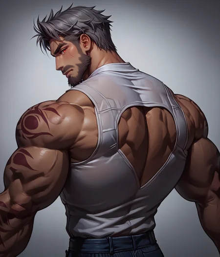 score_9, score_8_up, realistic, rating_questionable, bif, facial hair, beard, white shirt, blue pants,
<lora:face_Adray_Lasbard:1>, AdrayLasbard, mature male, grey hair, short hair, red eyes, facial hair, mustache, muscular, arm tattoos, back tattoo,
glossy skin, 1 muscular male, handsome, short hair, detailed background, bara,, mature,
<lora:egg_leonard-04:.4><lora:style_Concept Art DarkSide Style LoRA_Pony XL v6:1><lora:slider_skin tone slider_last:-1>,<lora:slider_Body Type_alpha1.0_rank4_noxattn_last:1>