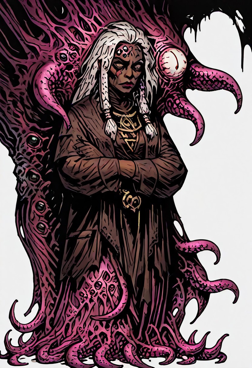 masterpiece, best quality, newest, absurdres, highres, TTCSV1.0, BDCV1.0, DDEG-V1.0, eldrich abomination
horror (theme)
extra eyes, Tentacles, 1girl, dark skin, dark-skinned female, dredlocks, white dreadlocks, african, african female,