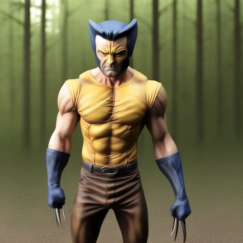 Xbustx , 1figure of Wolverine by X-Men, In Forest , Diminute, toy, ultrarealist,  high definition, 35mm, detailed face, detailed background, 8k,