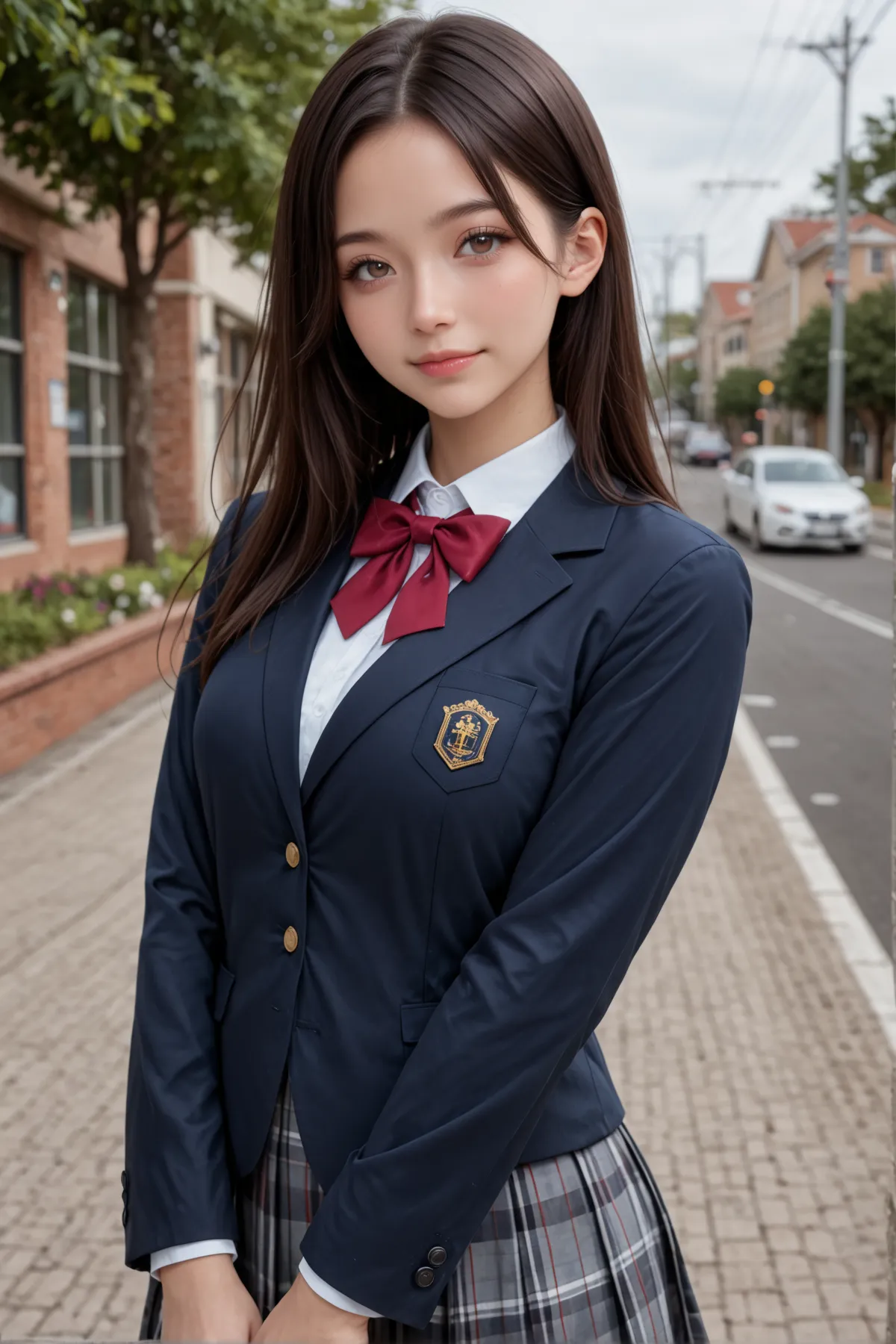 masterpiece, best quality, amazing quality, very aesthetic, absurdres, newest, blurry background, realistic, 
1girl, cowboy shot, looking at viewer, school uniform, cute face, light smile, 
 <lora:aidmahyperrealism_IL:0.6> aidmaHyperrealism <lora:Beautiful_Girls_V4:0.6> btiflgrlsnrv4 <lora:japanese_girl_v1.1:0.6> jpn-girl