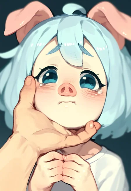 score_9, score_8_up, score_7_up, score_6_up, score_5_up, score_4_up, CuteMaster_PS, cute girl with pig ears, focus on face, shy, small hands