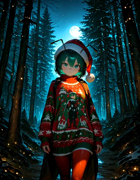 Christmas, dress, red pantyhose ,santa_hat ,Christmas sweater,
1girl, solo, wriggle_nightbug, soft lighting,looking at viewer, trees, forest, night, moon,
masterpiece, best quality, amazing quality, very aesthetic, absurdres, newest, (volumetric lighting),
<lora:world_christmassweater:0.5>,<lora:cfg_scale_boost:0.5>, <lora:ponyv5_noobE11_1_adamW:0.5>, <lora:illustrious_noobai_epsilon_pred_1_best_quality_v1:0.5> ,<lora:illustrious_noobai_epsilon_pred_1_masterpieces_v1:0.5> ,<lora:illustrious_noobai_epsilon_pred_11_very_aesthetic_v1:0.5>