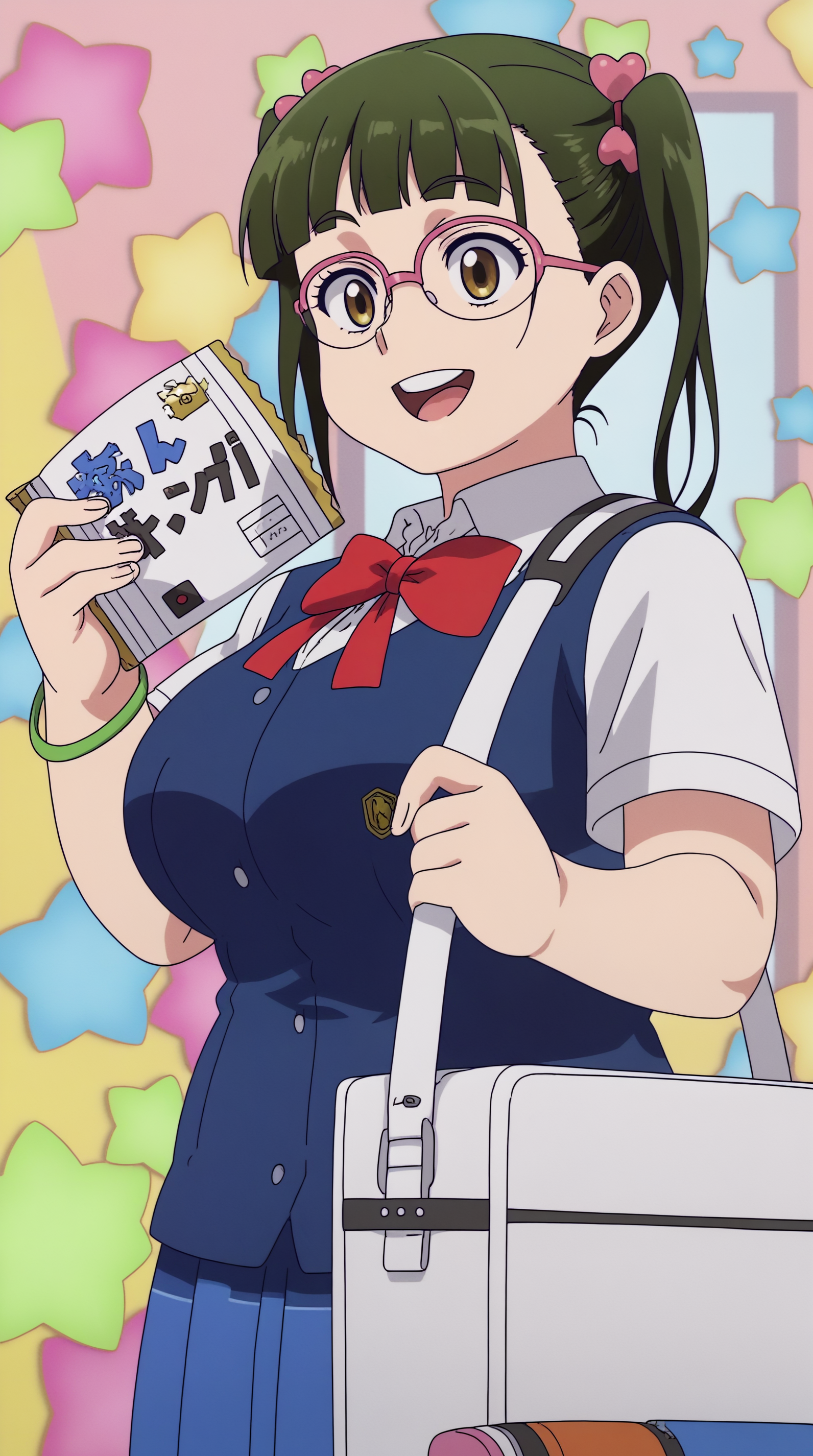 score_9, score_8_up, score_7_up,anime_source, source_anime, best background, detailed background, anime screencap, 4k, upscale,  Nikuko, Main Outfit, solo, smile, open mouth, bag, book, plump, indoors,  <lora:JN_Nikuko_Pony:0.8>
