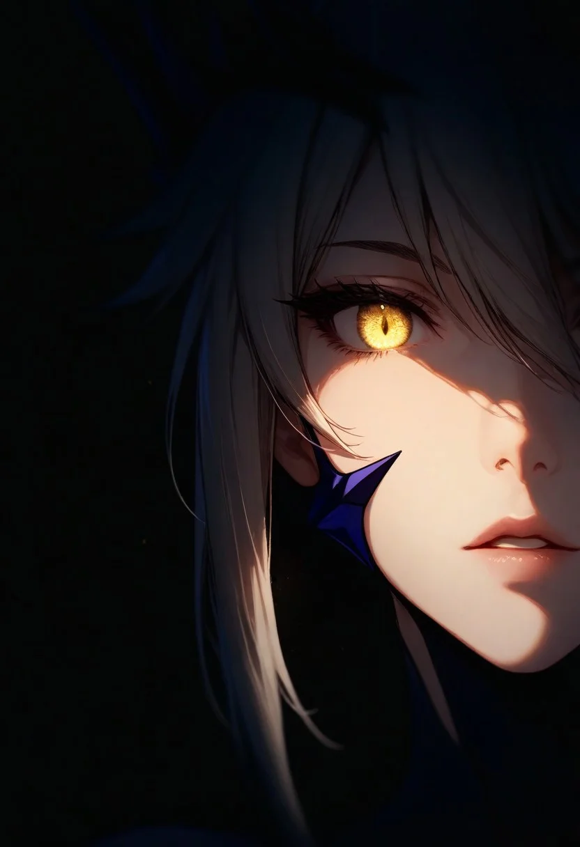 1girl, artoria lancer alter, solo, dark, light, the light illuminates part of the face, masterpiece, best quality, very aesthetic, close up,  parted lips