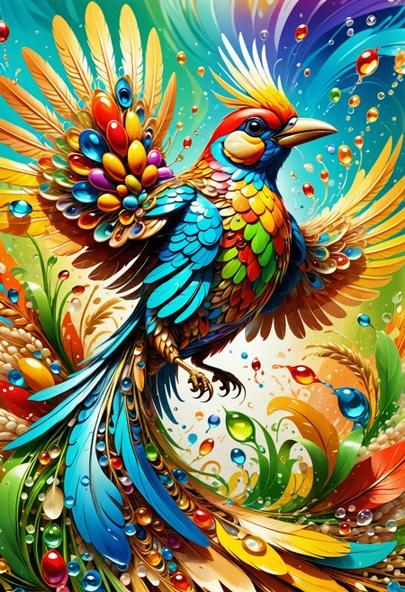 bird, Resourceful,shiny, intricate artistic color, beautiful composition, fertile, dynamic background, luxurious sharp focus, ambient atmosphere, beautiful detailed, dynamic dramatic composition, Jed-Splash, colourful, <lora:ColourfulStyle:0.7>
