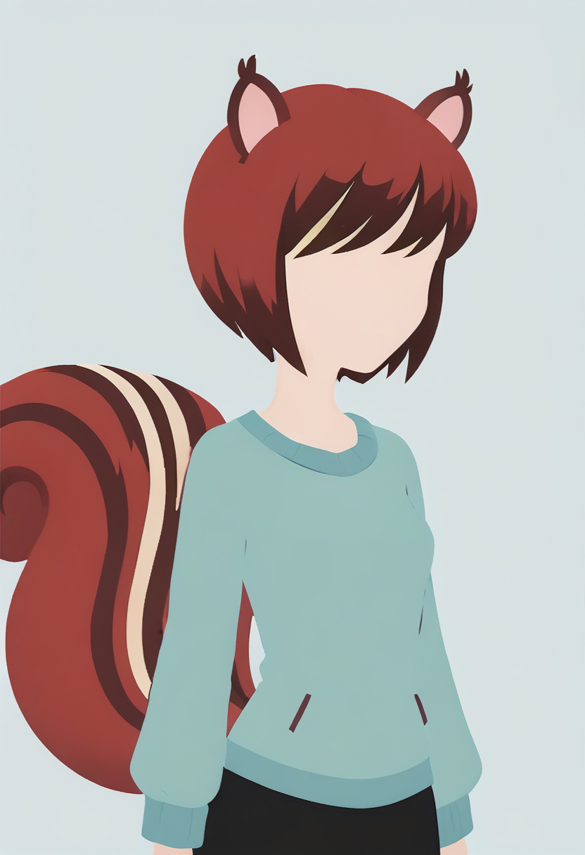 score_9, score_8_up, score_7_up, score_6_up, score_5_up, score_4_up <lora:PonyMinimalStyle:1> Minimalstyle, squirrel woman, faceless female, simple background, vector, flat colors, faceless, simple