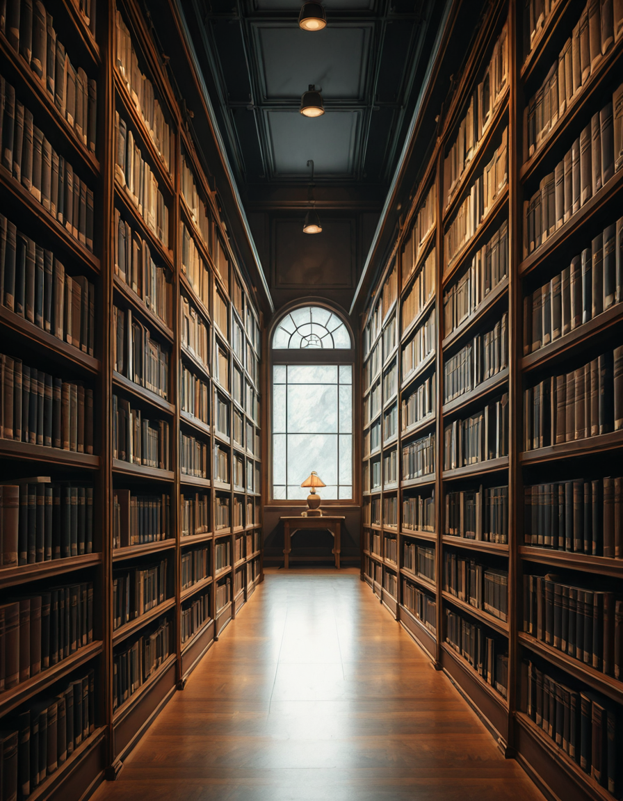 A quiet and dimly lit aisle in a grand university library, lined with tall wooden bookshelves filled with countless books of various sizes and colors. The shelves stretch high, nearly reaching the ceiling, with small ladders placed along the aisle for access to the upper rows. The soft glow of overhead lights casts a warm ambiance, illuminating the dust particles floating in the air. The floor is covered in polished hardwood or a subtle-patterned carpet, absorbing the quiet footsteps of visitors. At the far end of the aisle, a large window lets in a gentle stream of natural light, creating a contrast between the warm artificial glow and the cool daylight. Some books are slightly pulled out from the shelves, and a few are stacked on a nearby wooden table, suggesting recent use. The atmosphere is serene and intellectual, evoking a sense of knowledge, discovery, and timeless academia. The composition is symmetrical, drawing the eye down the center of the aisle, creating depth and perspective.
<lora:SDXLFaeTastic2400:0.4> <lora:extremely_detailed:0.4> extremely detailed, <lora:University_Library_41sl3-ill:1>,University Library 41sl3, Masterpiece,best quality,hi res,8k,hi res,8k,award winning,(sharp focus, intricate, highly detailed),