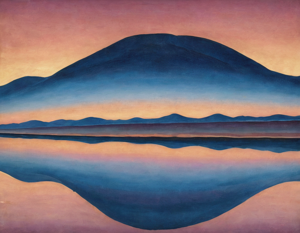 <lora:okfe:0.8>okfe, desert mountain reflection in lake sunset