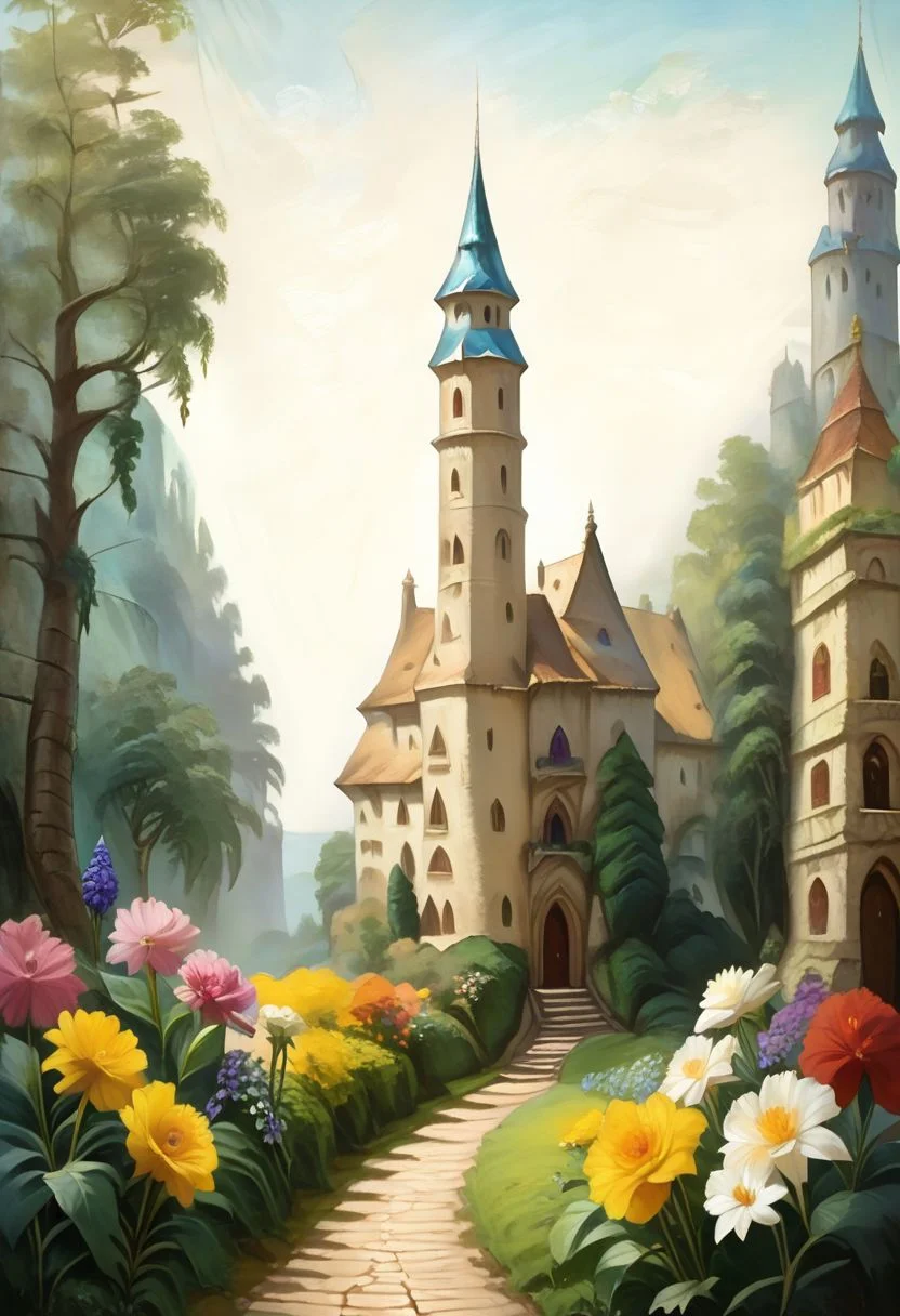 score_9, score_8_up, score_7_up, oil painting,
35mm photography, highly detailed, high detail, sharp focus, outdoor, beautiful scenery, castle, trees, flower,