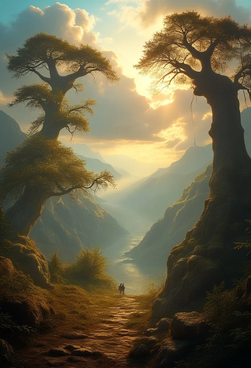 baroque art style , ancient fantasy forest,intricately intertwined trees,
stunningly beautiful clouds
down ,
epic composition, cinematic,
perfection style, perfection, perfect , style of Rembrandt, flux-style