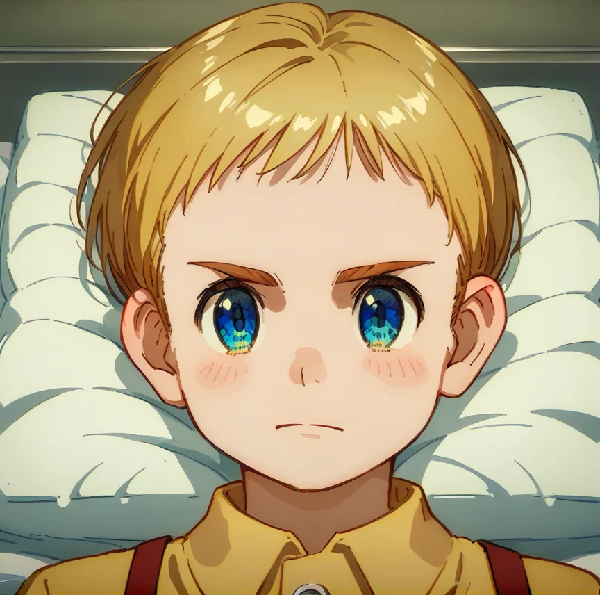 score_9,score_8_up,score_7_up,score_6_up,best aesthetic,absurdres,intricate details,best quality,masterpiece,source_anime,anime coloring,male focus,solo_focus, <lora:Gawain_Rising_Impact_PONY:1>blond hair, blue eyes,score_9, score_8_up, score_7_up, source_anime, highly detailed, solo, 1boy, male focus, upper body legs spreaded wide open ,indoor , solo focus,laying on bed