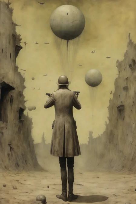 <lora:Santiago Caruso Style:1>Santiago Caruso Style - the shot heard round the world, in the style of Santiago Caruso