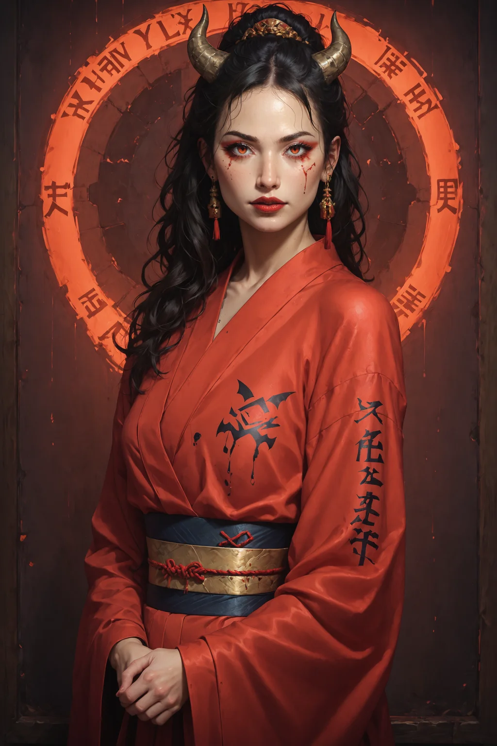 score_9, score_8_up, score_7_up, score_6_up, score_5_up, score_4_up, demon, cat eyes, poster, magazine,  desire, concept art, movie poster, deep blood red writing, glow, neon, cyberpunk, neonpunk, full body, wide shot, kimono, ancient, demonic asian woman, east asian architecture, 
<lora:d4rk01lXLP:0.6> d4rk01l, volumetric lighting, depth of field, cinematic