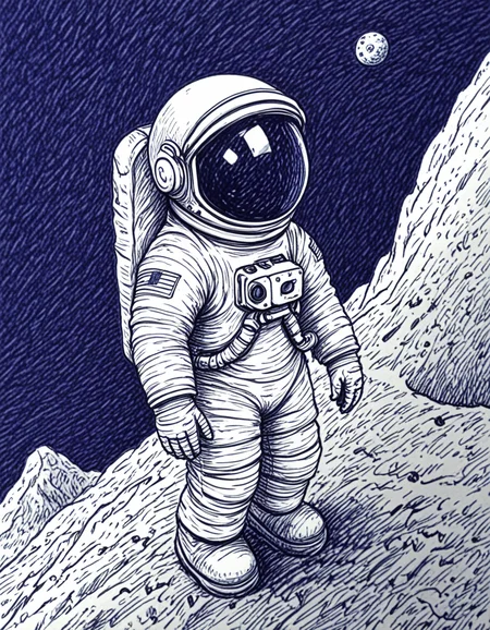 novuschroma42 style astronaut children's book illustration ballpoint pen drawing <lora:novuschroma42 style_blue:1> <lora:sdxl_lightning_8step_lora:1>