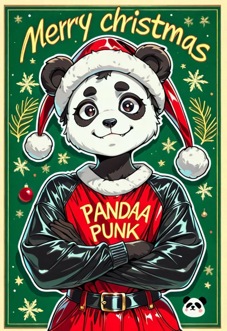 masterpiece, best quality, high quality, good quality, panda punk, christmas outfit, christmas animals, d2j3m0x