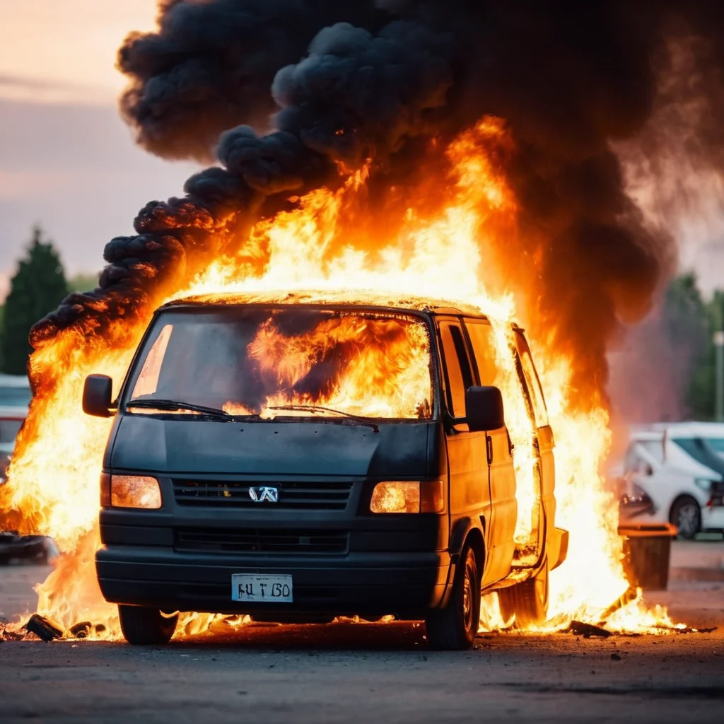 cinematic film still of <lora:cinematic explosion style:1.5>
a van is on fire in a parking lot cinematic explosion style, shallow depth of field, vignette, highly detailed, high budget, bokeh, cinemascope, moody, epic, gorgeous, film grain, grainy