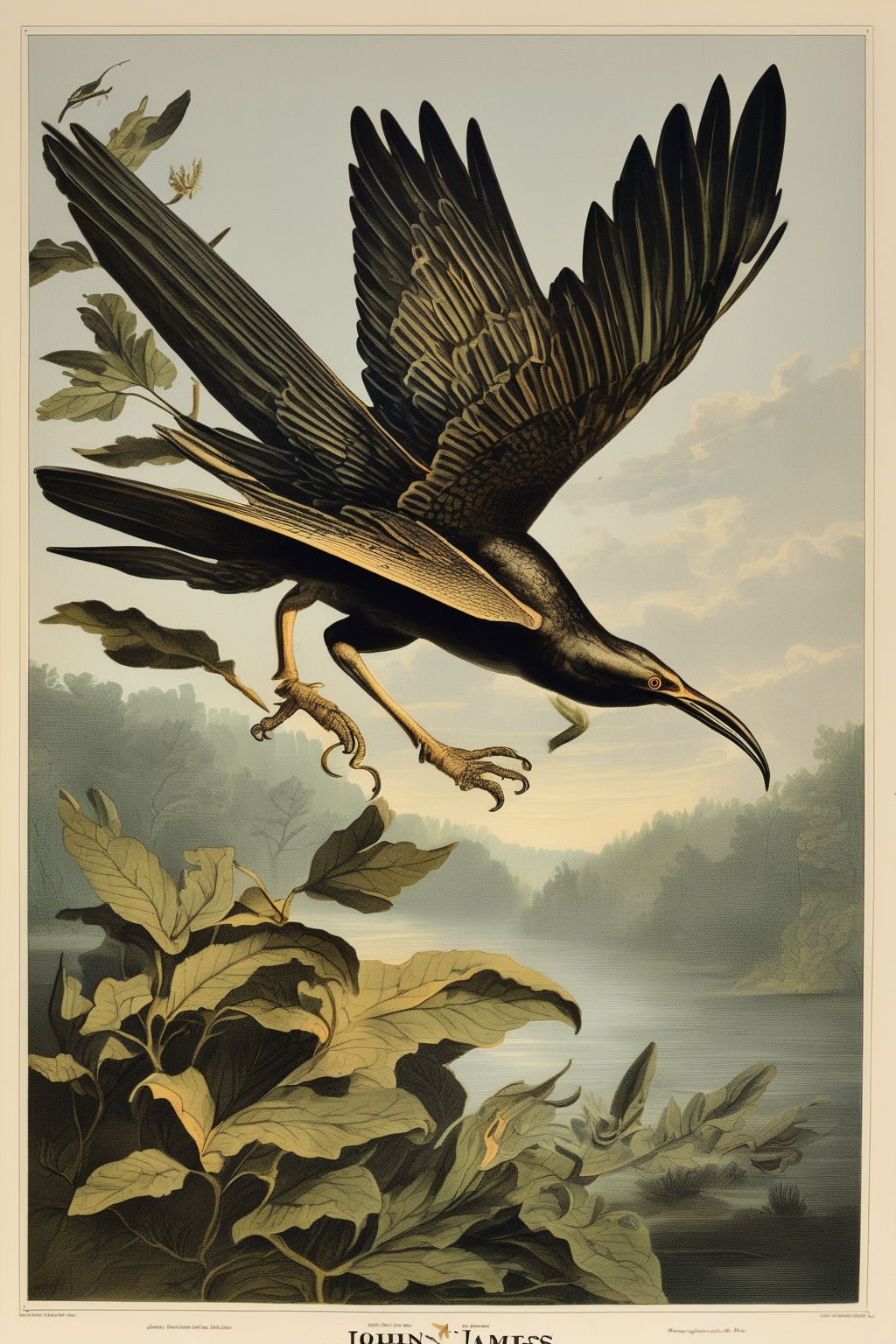 John James Audubon Style - John Audubon style illustration mythical flying creature