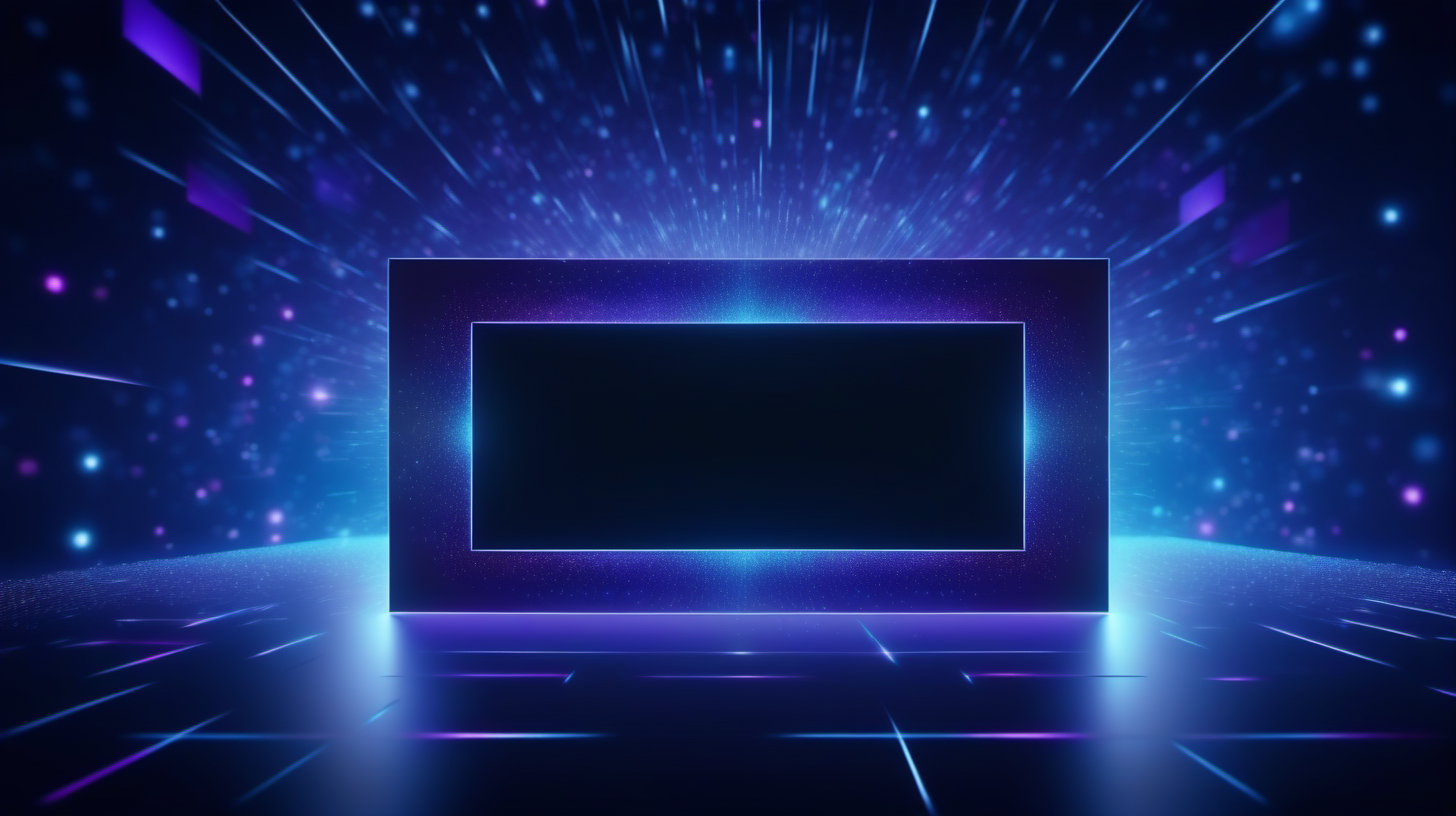 Blank box in the middle of the screen, blue light at the edge of the box, holography, Particles, Abstract, Blue and Purple, Tech Style, j_background