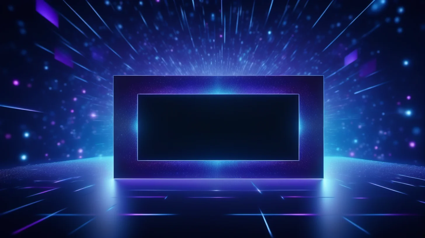 Blank box in the middle of the screen, blue light at the edge of the box, holography, Particles, Abstract, Blue and Purple, Tech Style, j_background