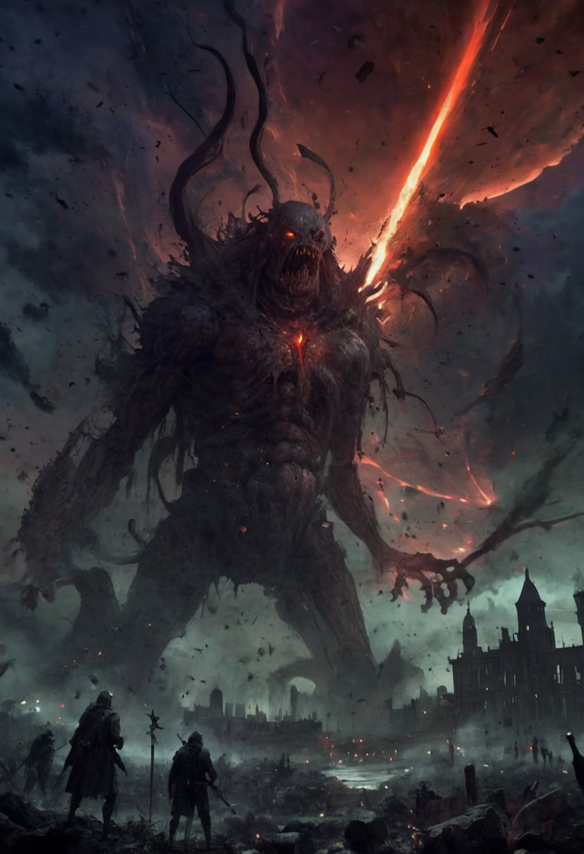 score_9, score_8_up, score_7_up, red glow,
BREAK
,grimdark setting, war torn xeno planet, cosmic decay and a sky full of dead stars, carnage, battlefield, defeat in the darkness, cityscape masterpiece, masterful painting in the style of Anders Zorn and Aleksi Briclot, best quality, horror, ral-chrosc-bw, Style-Volumetric, CS-RBW