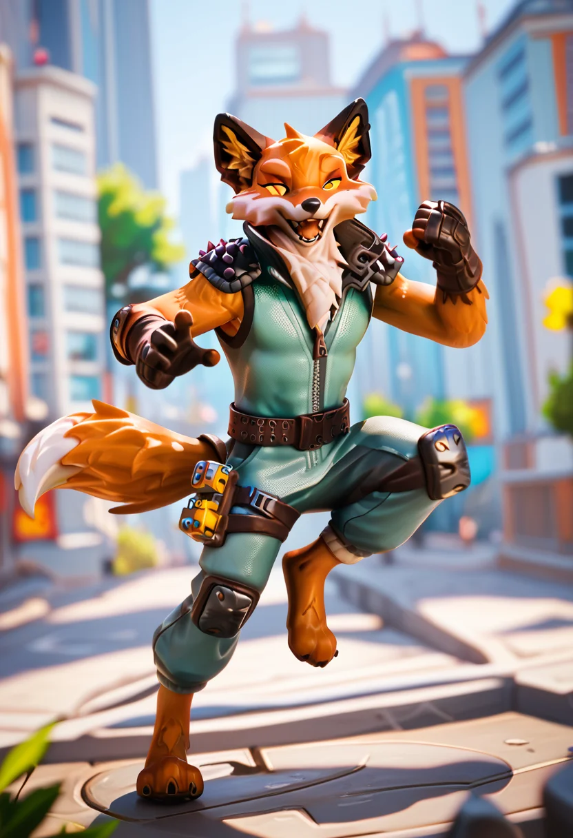 score_9, score_8_up, score_7_up, best quality, highres, 1boy, fennix, fortnite, anthro, furry, city, happy, full body, action pose, detailed background, looking at viewer, <lora:Fennix_Fortnite:1>
