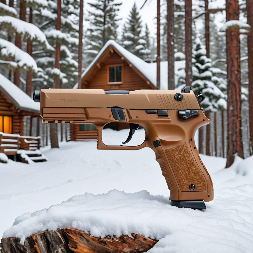 (handgun showcase) <lora:54_handgun_showcase:1.1>
Tan background,
high quality, professional, highres, amazing, dramatic,
(Snow-covered forest and cabin retreat:0.5),