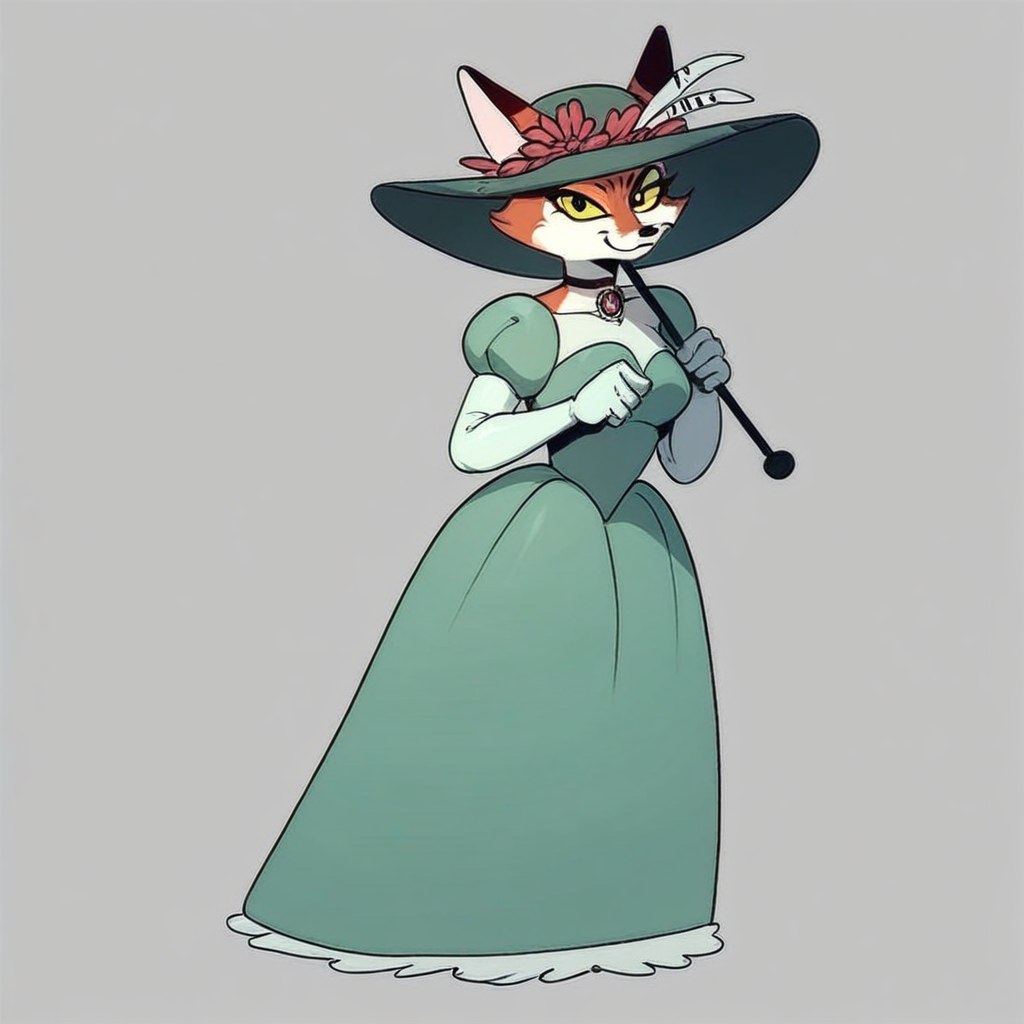 score_9,score_8,score_7,source_furry, 1girl animal ears cat choker colored sclera dress elbow gloves flower full body furry furry female gloves green dress hat hat flower holding holding umbrella jewelry looking at viewer parasol puffy sleeves smile solo umbrella yellow eyes yellow sclera june_way june_way_uwe fox girl fanart