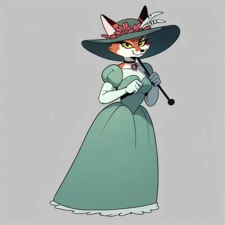 score_9,score_8,score_7,source_furry, 1girl animal ears cat choker colored sclera dress elbow gloves flower full body furry furry female gloves green dress hat hat flower holding holding umbrella jewelry looking at viewer parasol puffy sleeves smile solo umbrella yellow eyes yellow sclera june_way june_way_uwe fox girl fanart