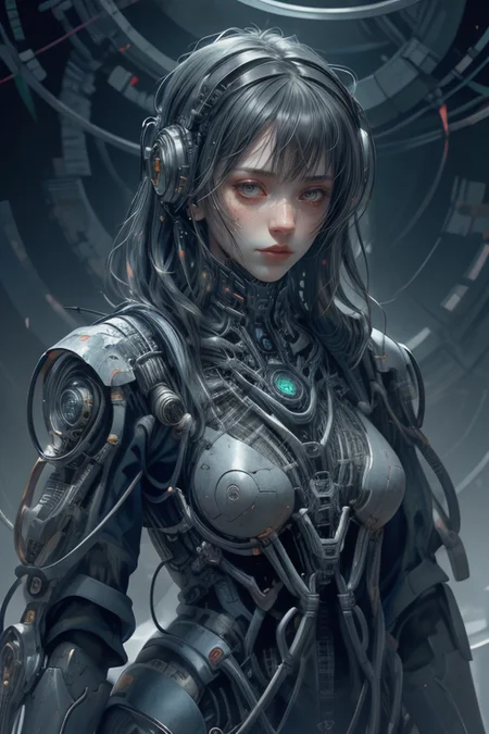 ((Best quality)),((masterpiece)),(highly detailed:1.3),3D,image of a beautiful cyberpunk female cyborg,futobot,HDR (High Dynamic Range),Ray Tracing,NVIDIA RTX,Super-Resolution,Unreal 5,Subsurface scattering,PBR Texturing,Post-processing,Anisotropic Filtering,Depth-of-field,Maximum clarity and sharpness,Multi-layered textures,Albedo and Specular maps,Surface shading,Accurate simulation of light-material interaction,Perfect proportions,Octane Render,Two-tone lighting,Wide aperture,Low ISO,White balance,Rule of thirds,8K RAW,<lora:Futuristicbot4:0.6>,(intricate details:0.9),(hdr, hyperdetailed:1.2),soft light,sharp,exposure blend,medium shot,bokeh,(hdr:1.4),high contrast,(cinematic, teal and orange:0.85),(muted colors, dim colors, soothing tones:1.3),low saturation,(hyperdetailed:1.2),(noir:0.4),
<lora:Concept_-_Hella-sthetic_v2:0.7>,, intricate, elegant, highly detailed, symmetry, magical atmosphere, sharp focus, majestic, very coherent, radiant, advanced, cinematic, artistic, fine detail, winning, beautiful, stunning, dramatic light, designed, rich deep colors, perfect professional background, ambient, tailored set composition